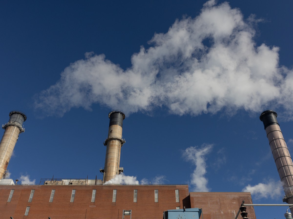 Smoked billows out of smokestacks at the Con Edison East River Generating Station in Manhattan,