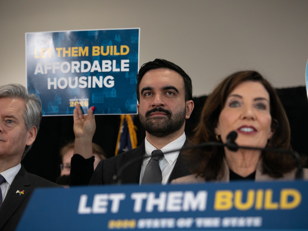 Mayor Zohran Mamdani joined Gov. Kathy Hochul at the Bedford Armory for a press conference about cutting bureaucratic red tape for construction projects,