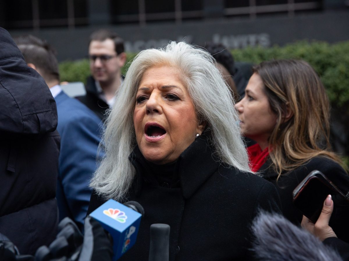 Councilmember Vickie Paladino speaks outside 26 Federal About she and other Common-Sense Caucus members meeting with ICE Deputy Director Tom Homan.