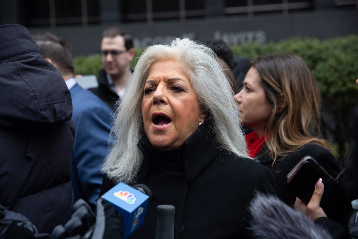 Councilmember Vickie Paladino speaks outside 26 Federal About she and other Common-Sense Caucus members meeting with ICE Deputy Director Tom Homan.