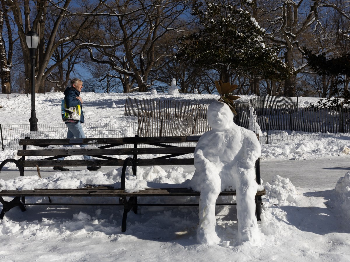 People made snowmen in Fort Greene Park during a blizzard,