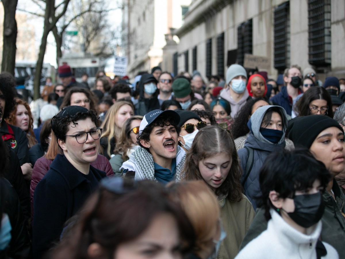 Columbia University students and faculty protested outside the main campus after federal agents detained an international student at her student housing