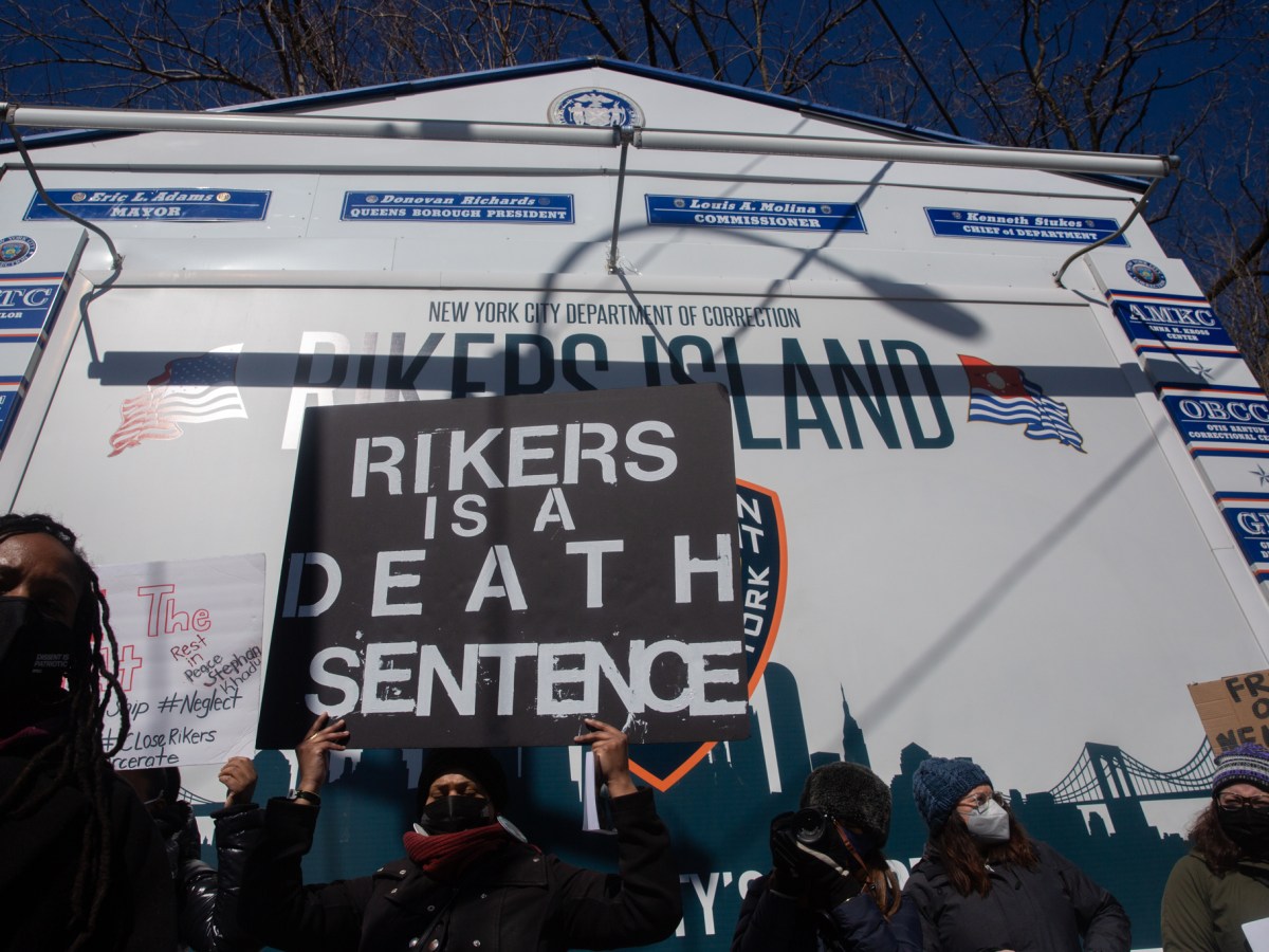 Criminal justice reform advocates protest against detained people dying on Rikers Island Island,