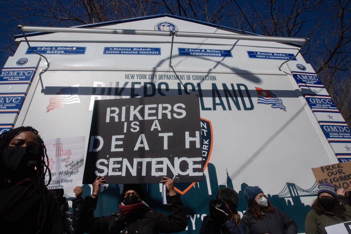 Criminal justice reform advocates protest against detained people dying on Rikers Island Island,