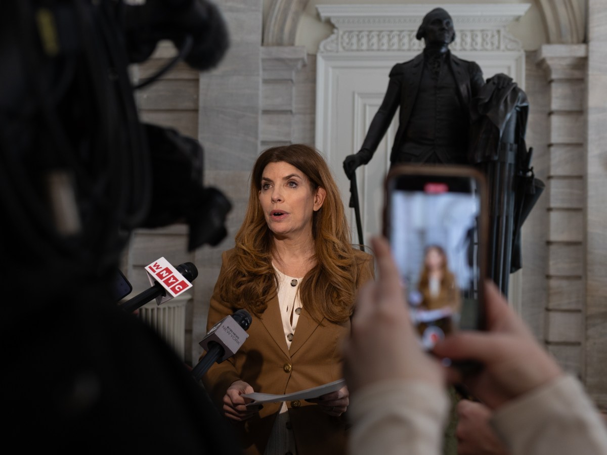 Speaker Julie Menin speaks at City Hall about a judge ruling that Council staff member Rafael Andres Rubio Bohorquez should be deported back to Venezuela,