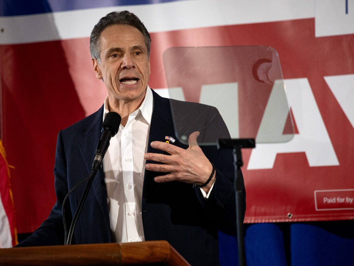 Former Governor Andrew Cuomo gives his mayoral campaign kickoff speech at a carpenters union headquarters in SoHo.