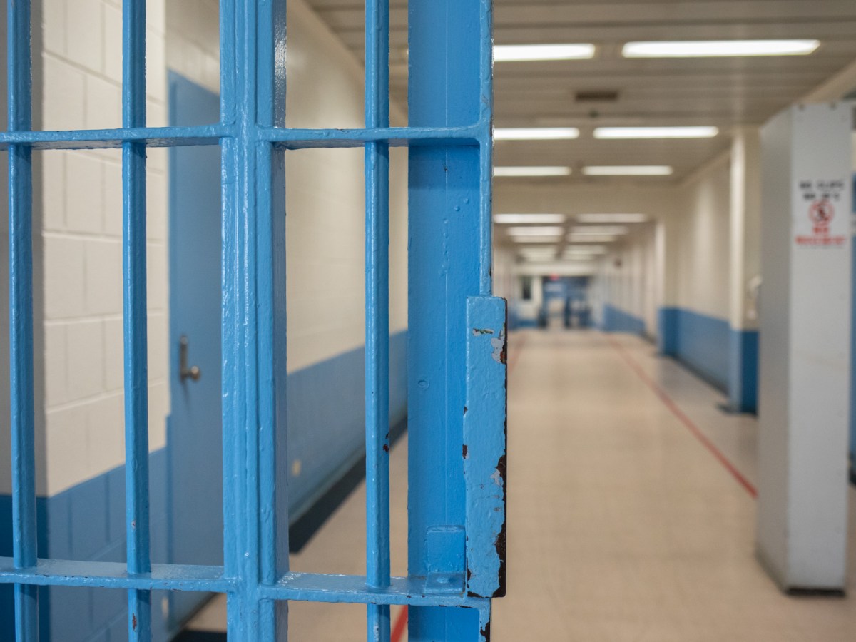 Metal gates lock in detainees at the Otis Bantum Correctional Center on Rikers Island.