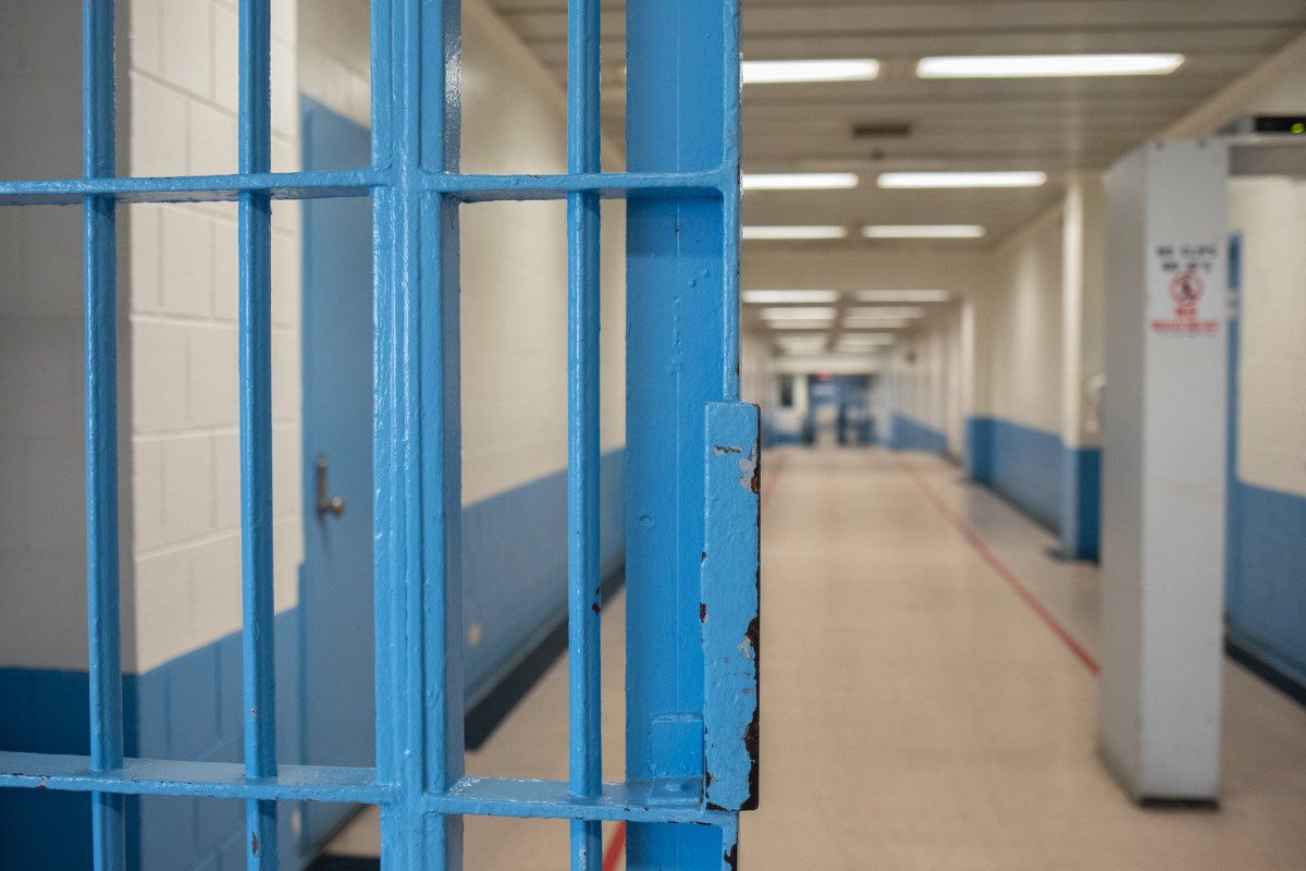 Metal gates lock in detainees at the Otis Bantum Correctional Center on Rikers Island.