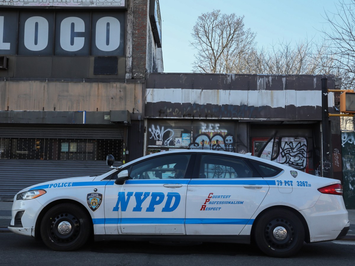 NYPD officers patrol Bed-Stuy, Brooklyn.