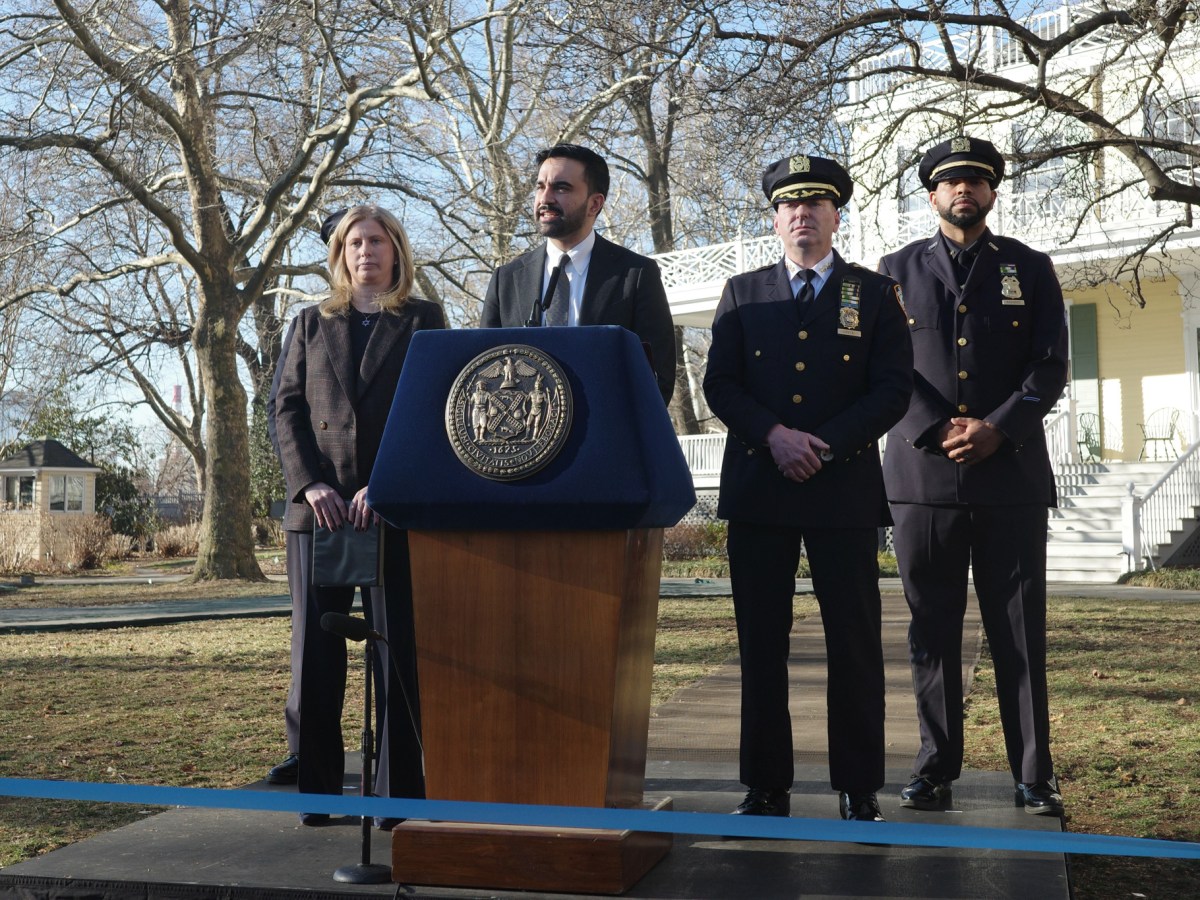 Mayor Zohran Mamdani speaks at Gracie Mansion alongside NYPD Commissioner Jessica Tisch about a people at dueling protests throwing an explosive device divide near the residence