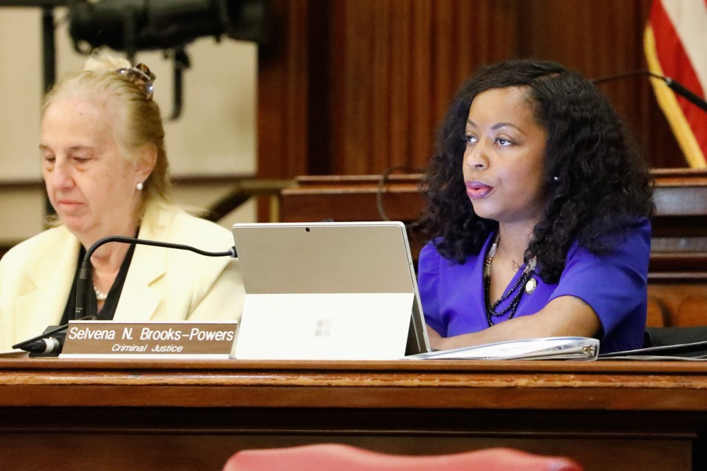 Councilmembers Selena Brooks-Powers (D-Queens) questions Department of Correction officials about Rikers Island detainees ability to vote