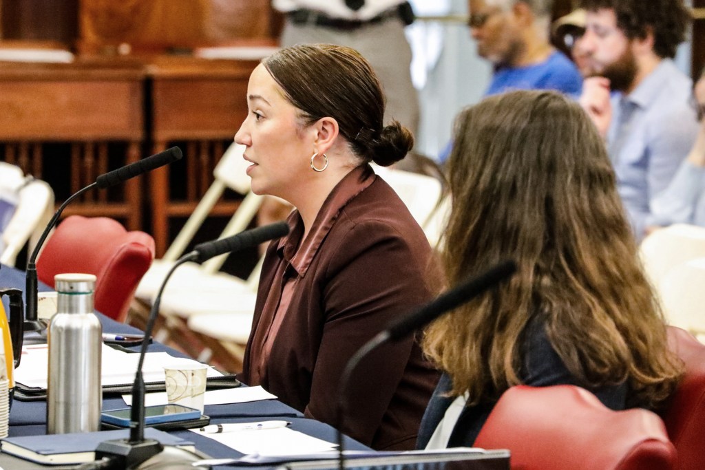 Department of Correction Deputy Commissioner of Programs and Community Partnerships Nell Colón testifies at a Council hearing on Rikers Island detainees ability to vote,