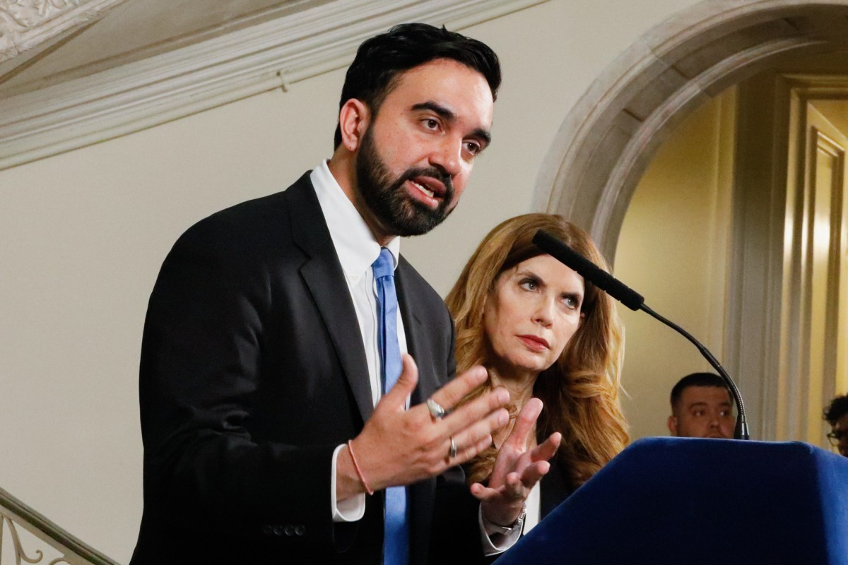 Mayor Zohran Mamdani speak alongside Council Speaker Julie Menin at City Hall about reaching a deal on a budget extension