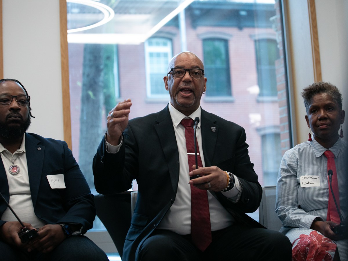 Department of Correction Commissioner Stanley Richards speaks on a juvenile justice panel in Brooklyn,