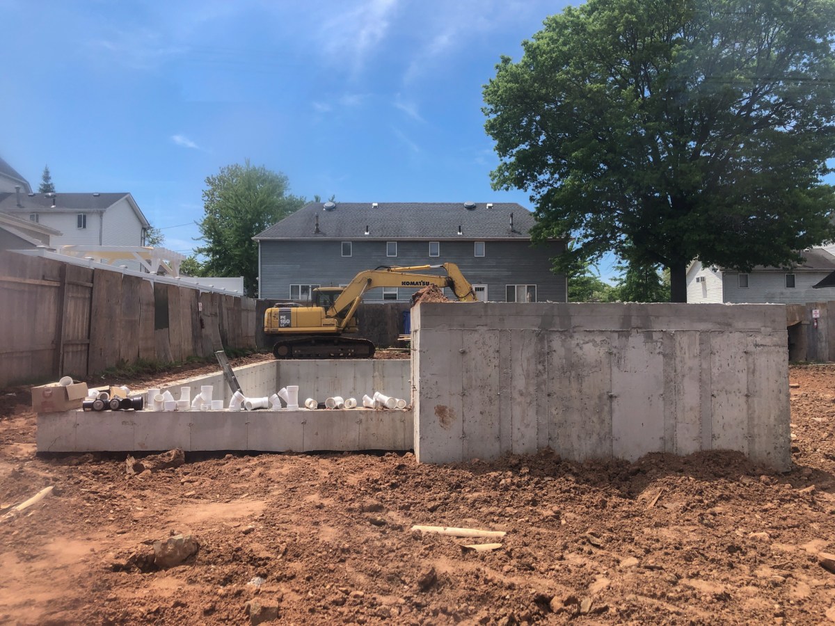 A concrete foundation stood at a Staten Island residential development.