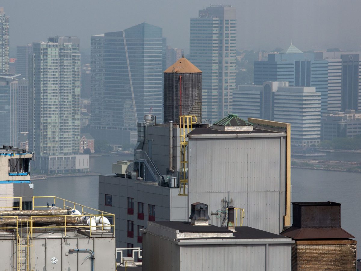 A Lower Manhattan building water tower,