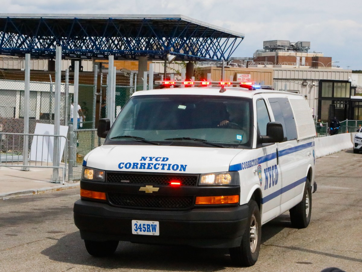 Correction officers were stationed outside the Rikers Island visitor entrance.
