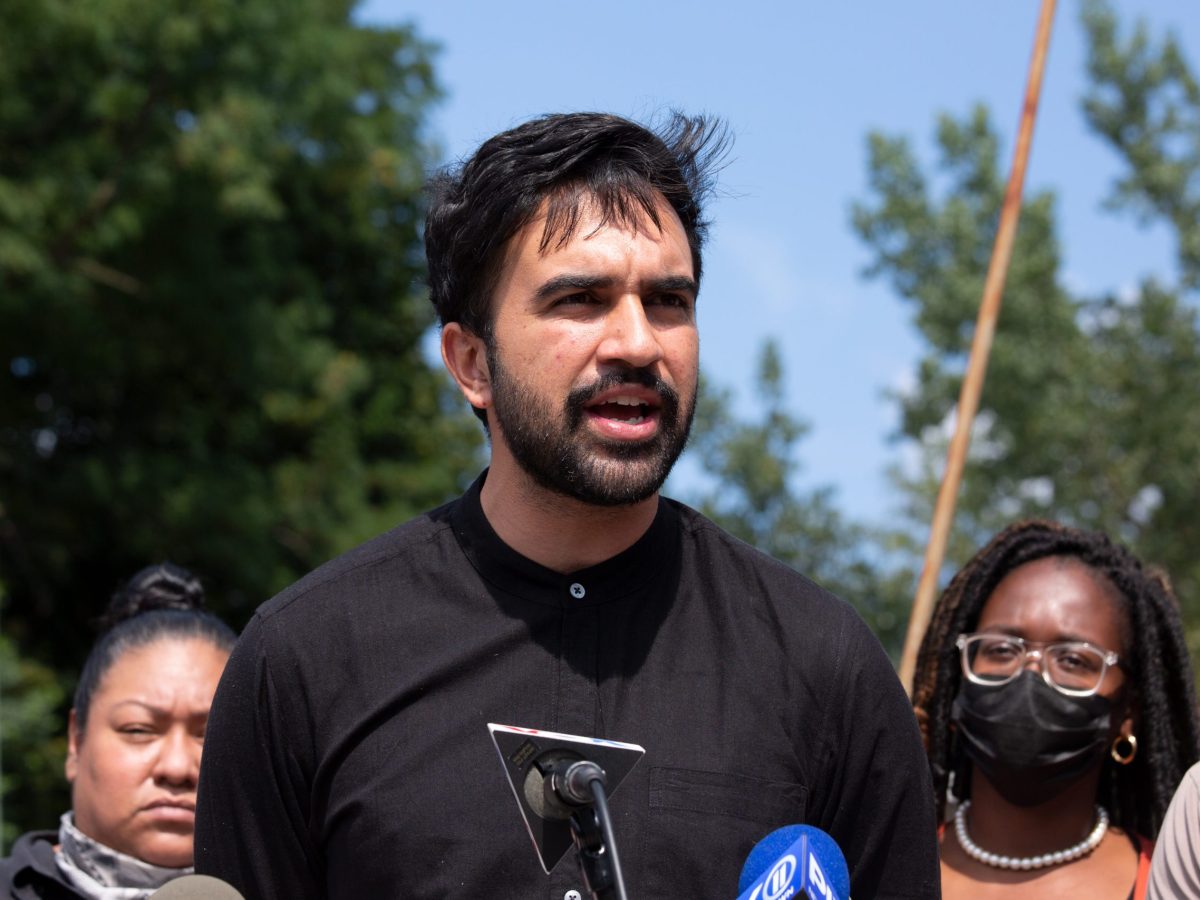 Assemblymember Zohran Mamdani speaks at a decarceration rally outside Rikers Island,