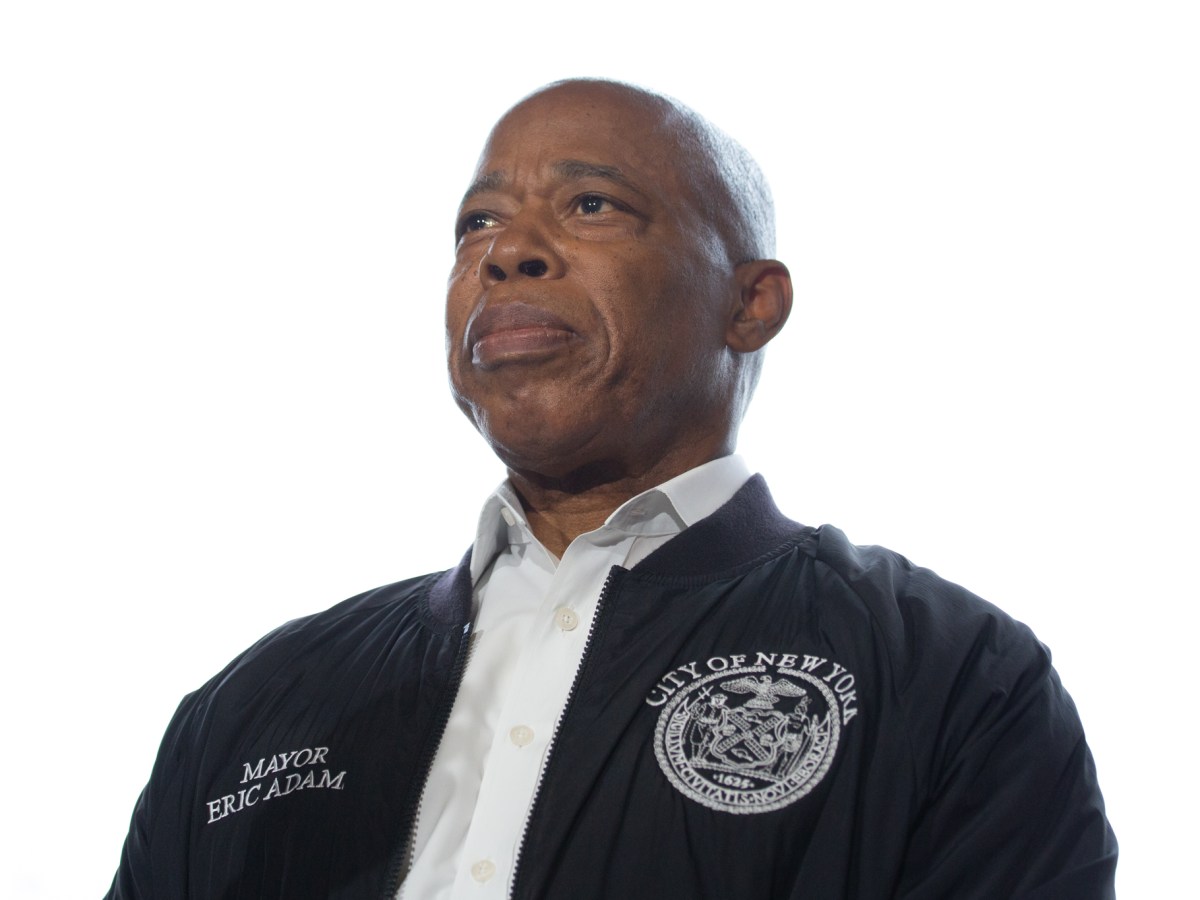 Mayor Eric Adams speaks about allowing a residential development to go up at a Department of Citywide Administrative Services building in Williamsburg, Brooklyn,