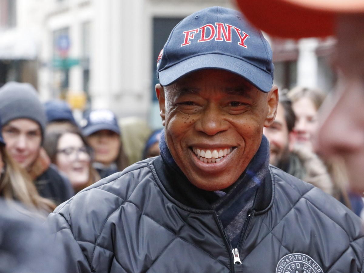 Mayor Eric Adams takes part in the Veterans Day Parade in Manhattan