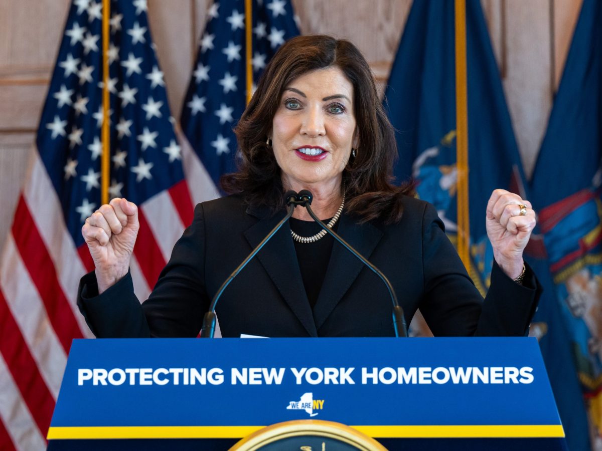 Governor Kathy Hochul speaks at a bill signing in Brooklyn to protect New Yorkers from deed theft.