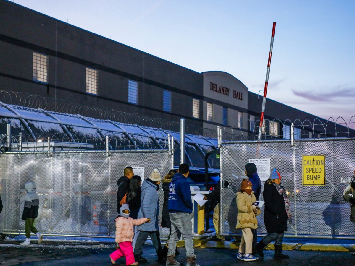 Families brave frigid temperatures to visit loved ones held at the Delaney Hall immigrant detention facility in Newark,
