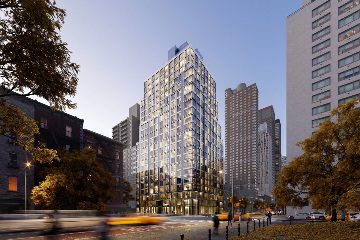A rendering of two connected 99-unit buildings at East 86th Street and First Avenue
