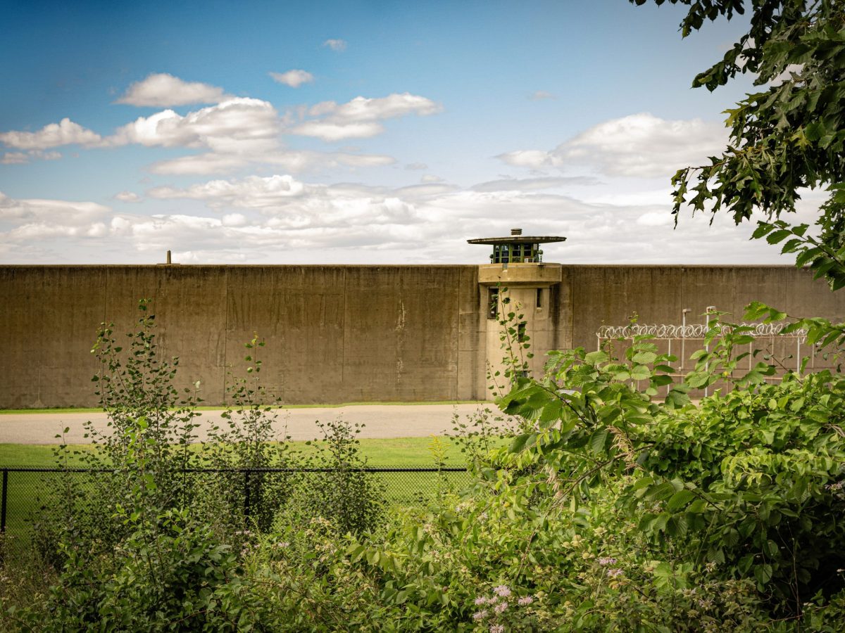 Concrete prison walls and a guard were visible at the Green Haven prison in upstate New York.