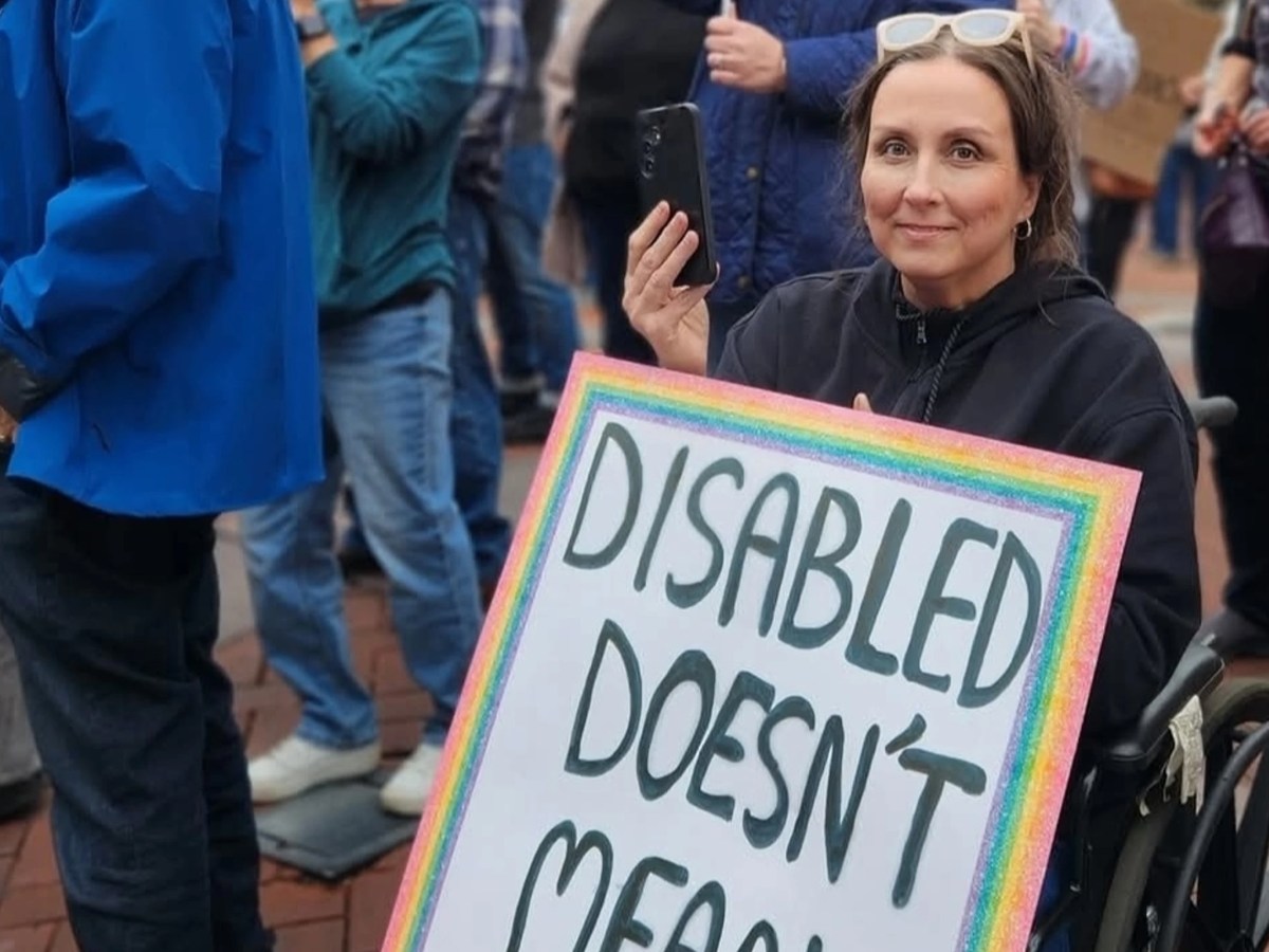 Robyn Hodgson at a rally in Lancaster, Pa.