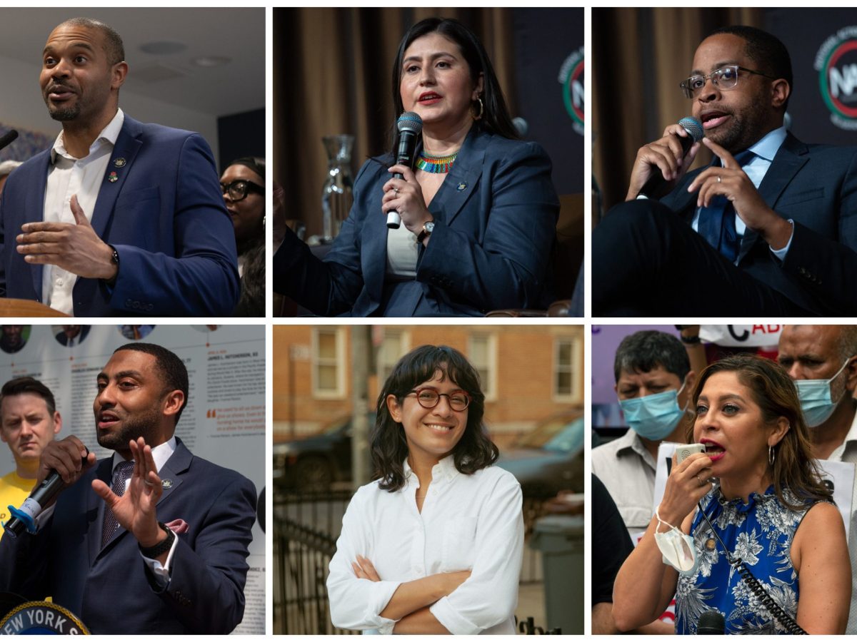 State lawmakers Jamaal Bailey, Jessica Ramos, Zellnor Myrie, Jessica Gonzalez Rojas, Claire Valdez and Jamaal Bailey are seen in a collage image.